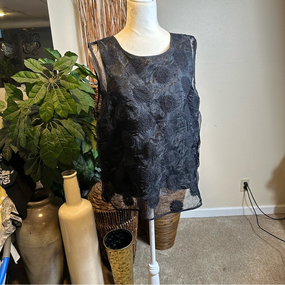 Halogen Black Floral Sheer Blouse